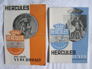 2 Prospekte Hercules 1930er Jahre, Größe ca. DIN A5, einmal 4-seitig, einmal 6-seitig, schöne Erhaltung mit leichten Knickspuren